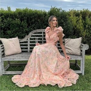 Mac Duggal Pink Floral Maxi Dress